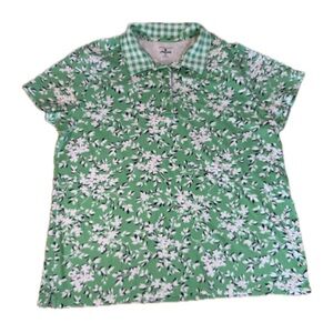 LANDS’ END DRAPER JAMES Women’s Green & White Floral Polo Shirt Size XL